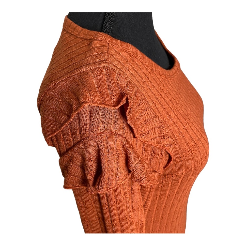 Ces Femme Ruffle Shoulder Ribbed Top - Size Medium, Rust - Picture 3 of 10